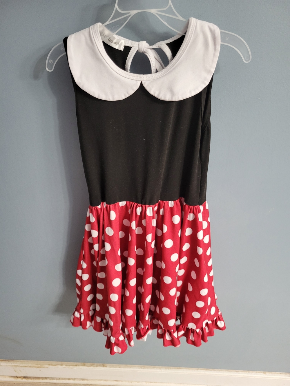 Girls' Black Top Red Polka Dot Skirt Dress with White Peter Pan Collar